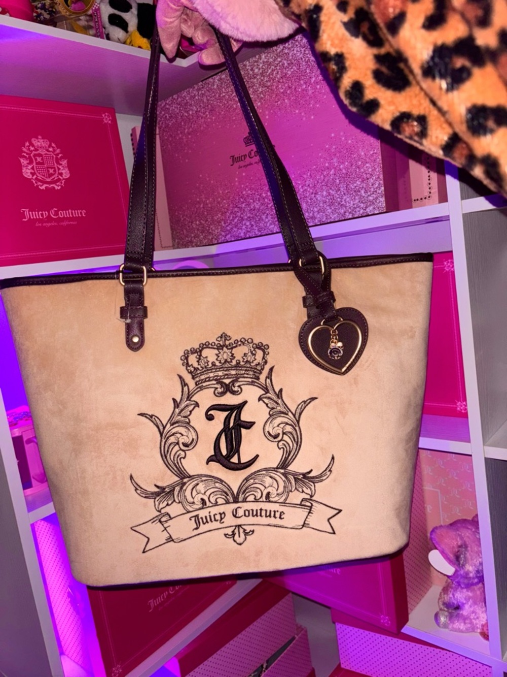 Juicy Couture velvet cream embroidered Logo Tote Bag with gold accents✨ (VIRAL)🤎